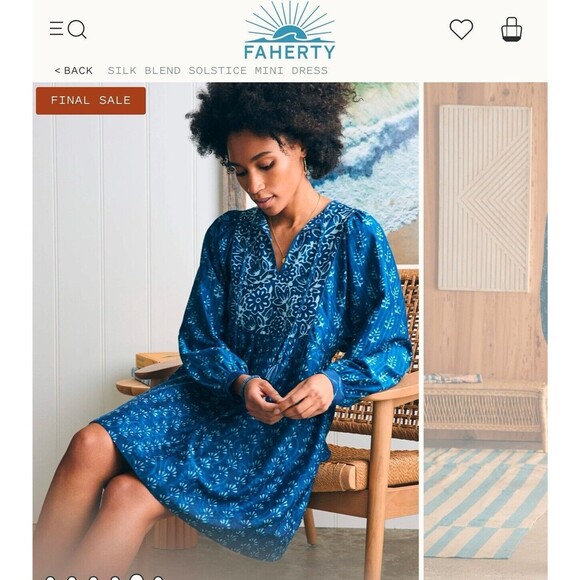 Faherty Solstice Mini Dress Sunburst Mix Print Silk Blend $298 XS New Boho Girli - Picture 4 of 13